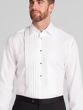 CHAPLIN MENS WHITE PLEATED TUXEDO SHIRT SMALL 36/37